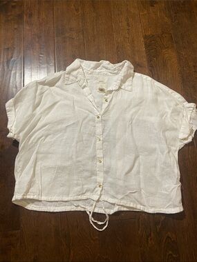Joie 100% linen button down top white cropped fit SZ XL